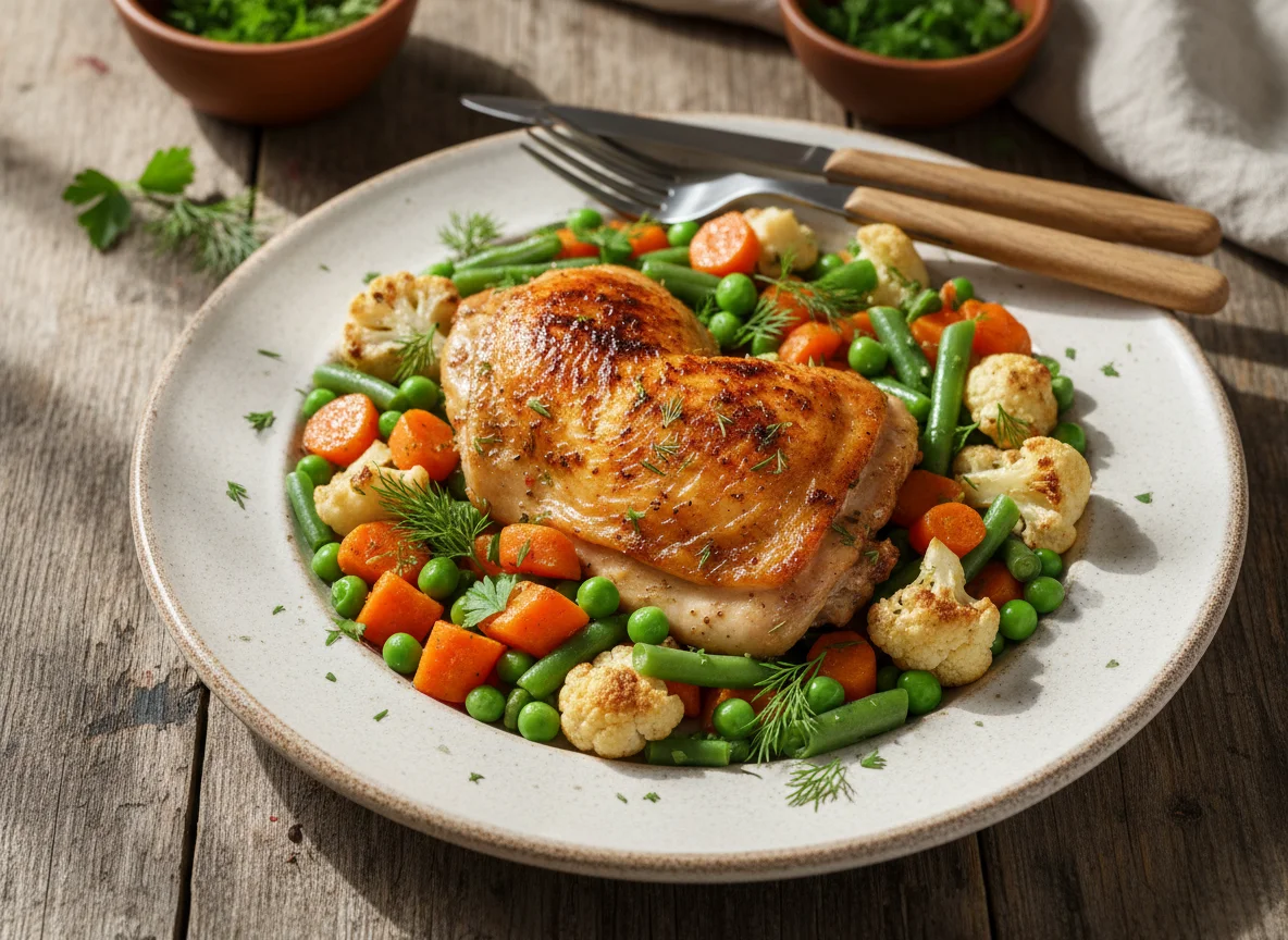 Куриное бедро с овощным гарниром photo