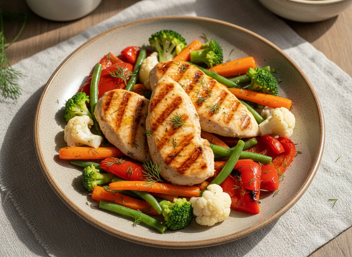 Куриное филе гриль с овощами photo