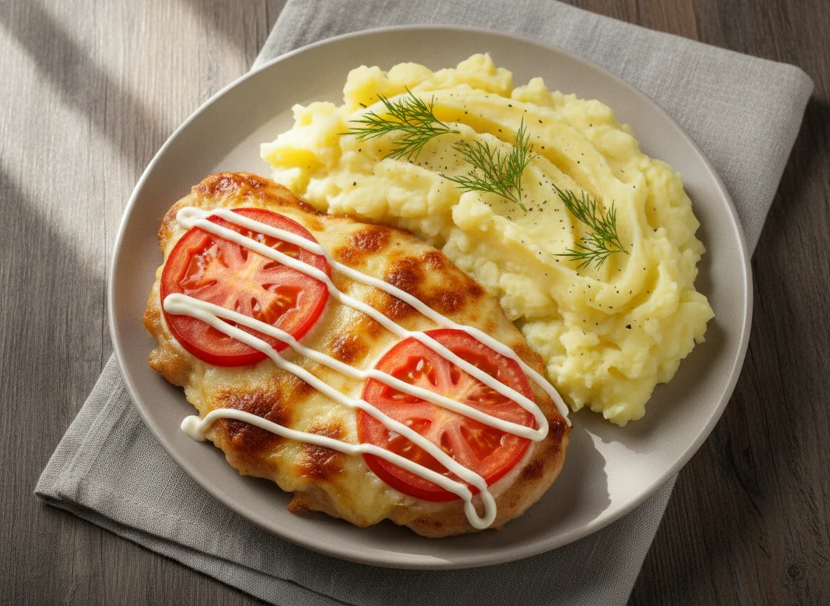 Куриное филе по-французски с картофельным пюре photo