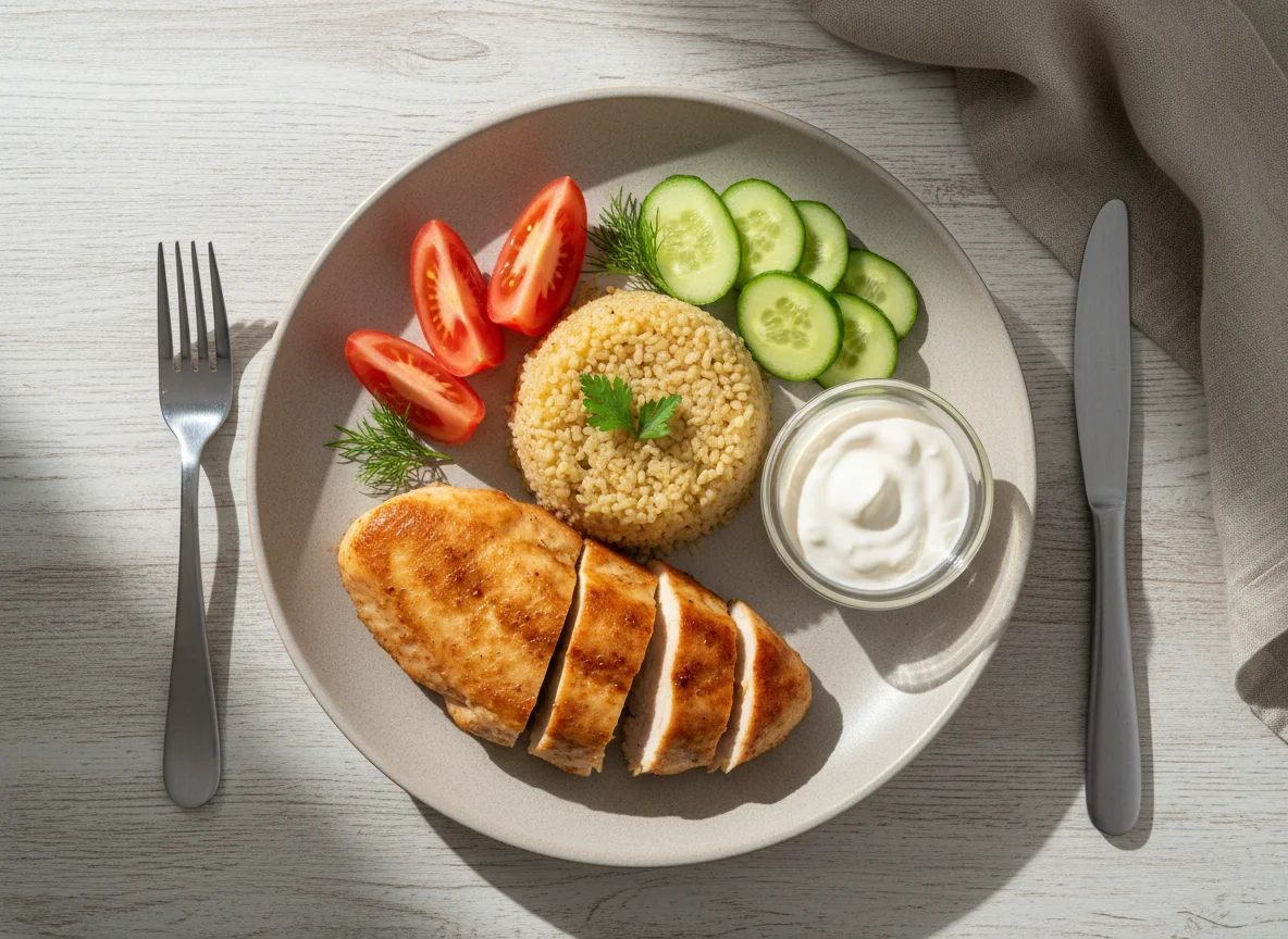 Куриное филе с булгуром и овощами photo