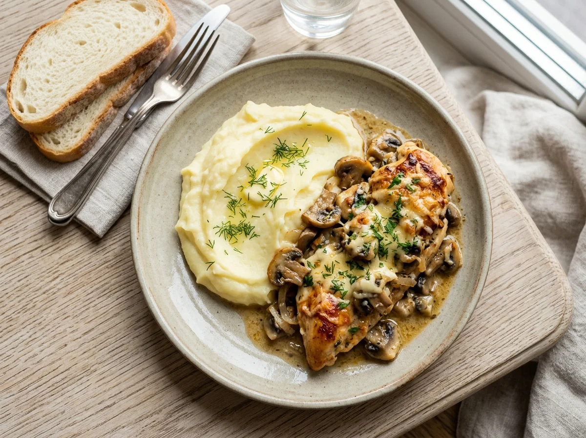 Куриное филе с грибами и пюре photo