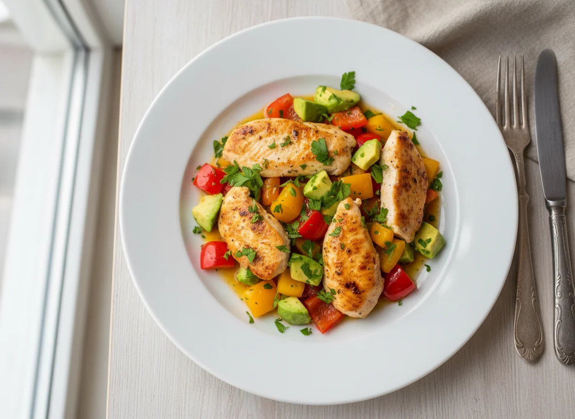 Куриное филе с овощами и авокадо photo