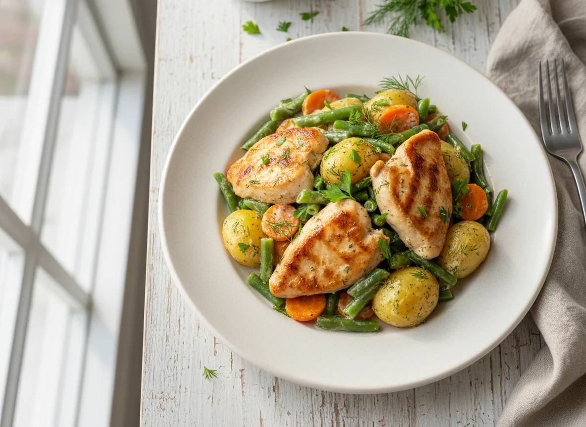 Куриное филе с овощами и соусом photo