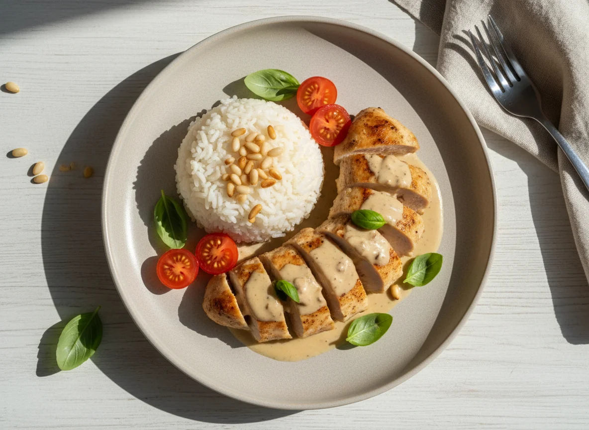 Куриное филе с рисом и соусом photo