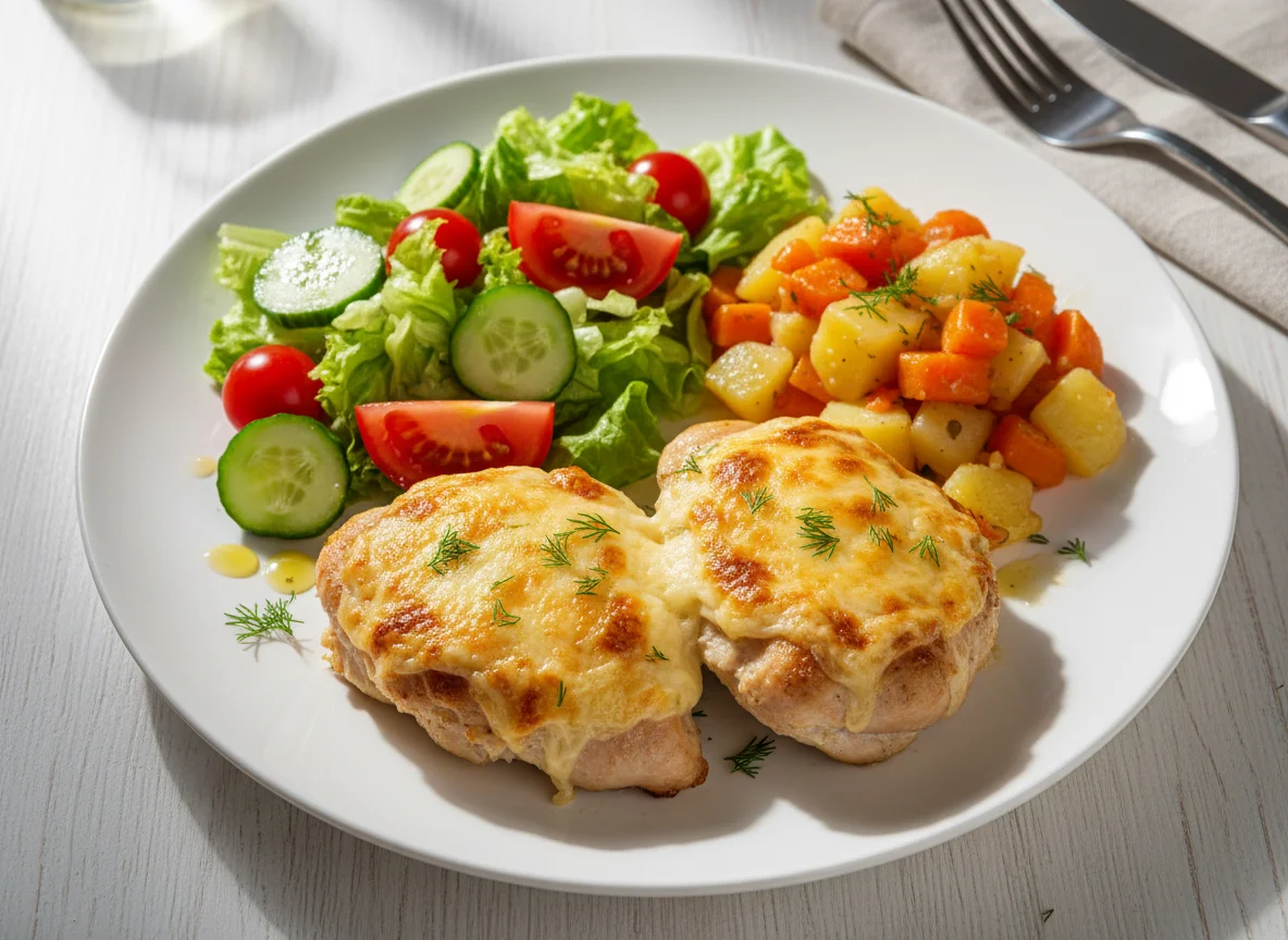 Куриное филе с сыром и овощным гарниром photo