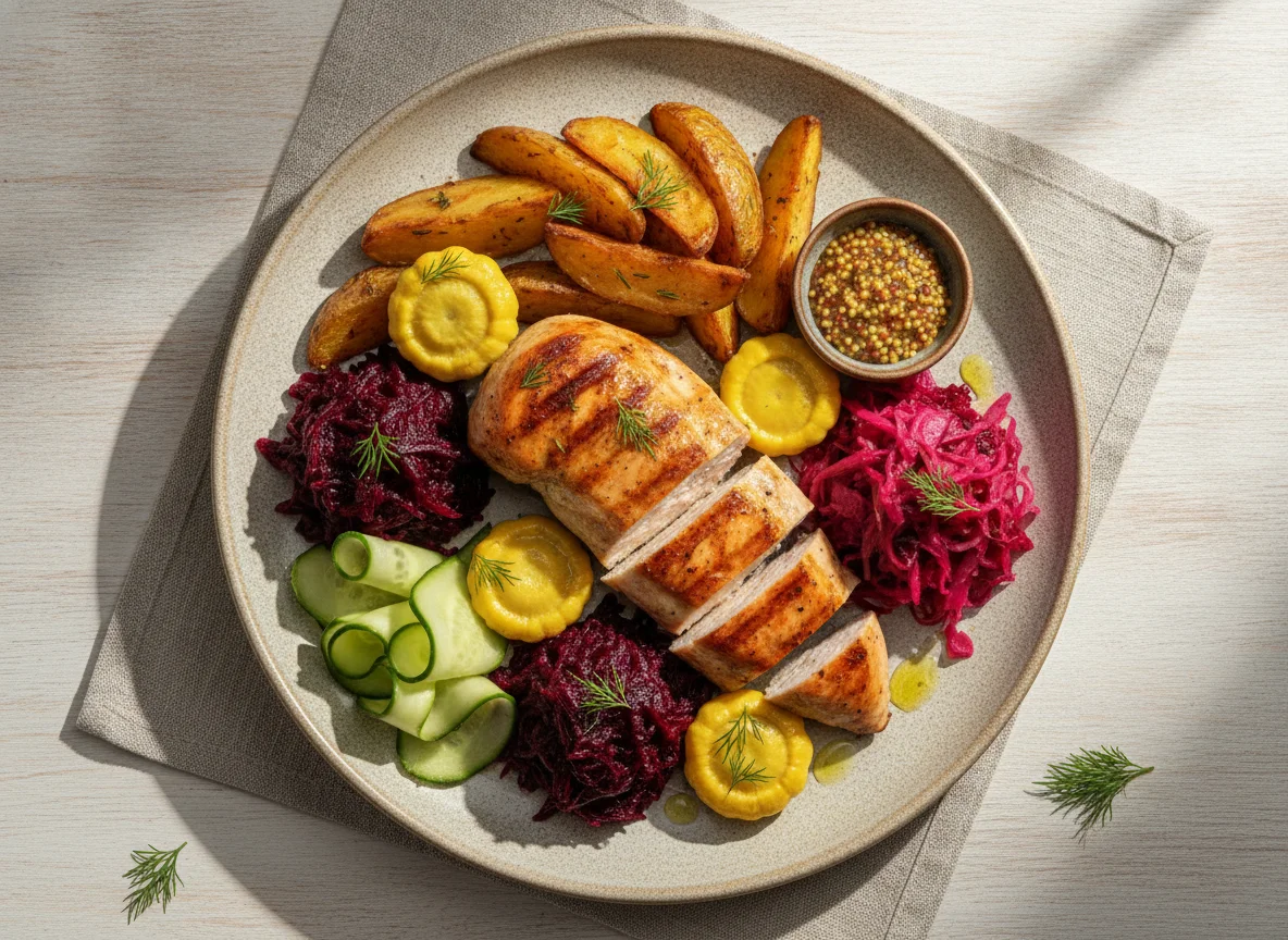Куриное филе с запеченным картофелем и овощами photo