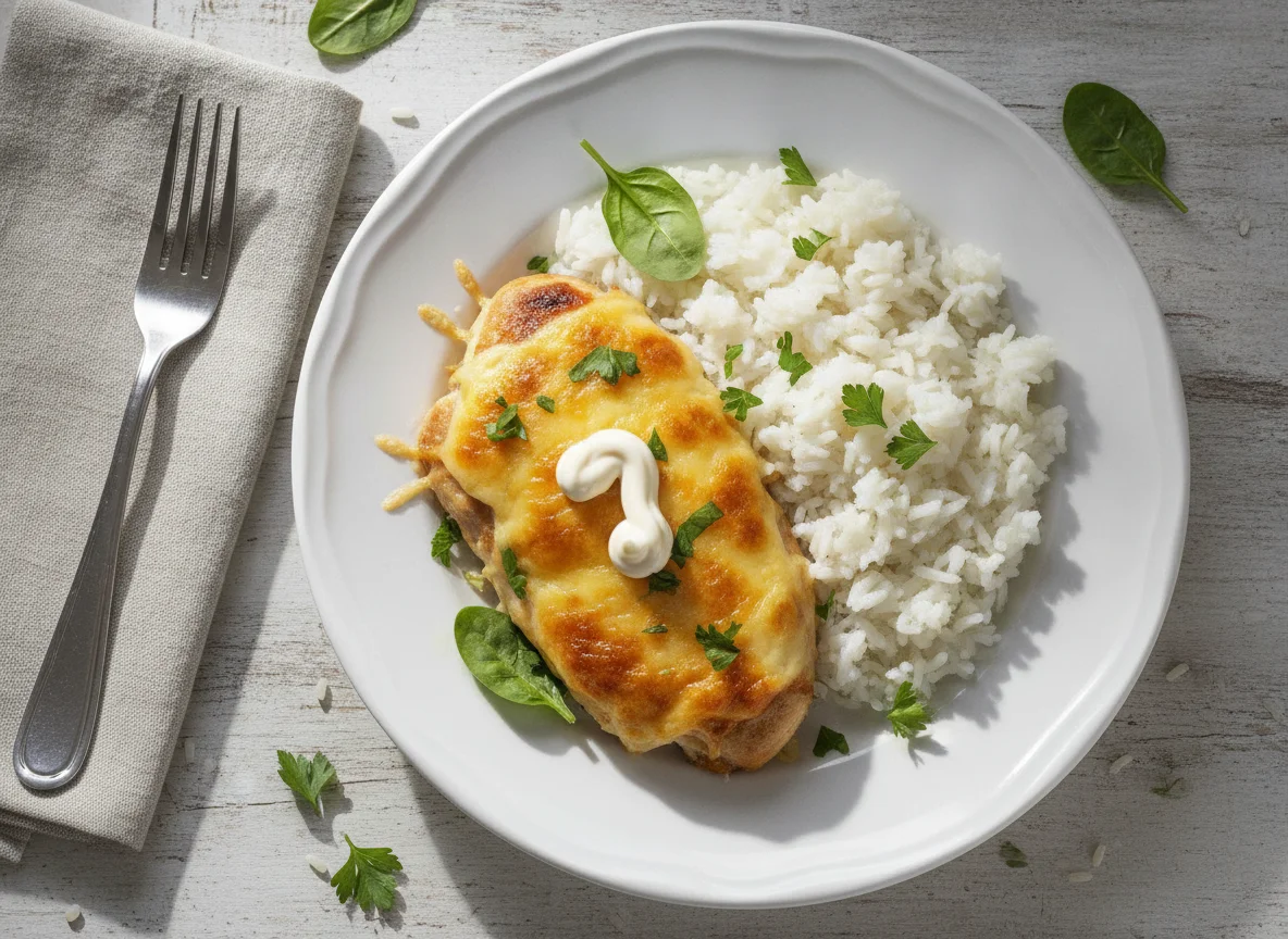 Куриное филе запеченное под сыром с рисом photo
