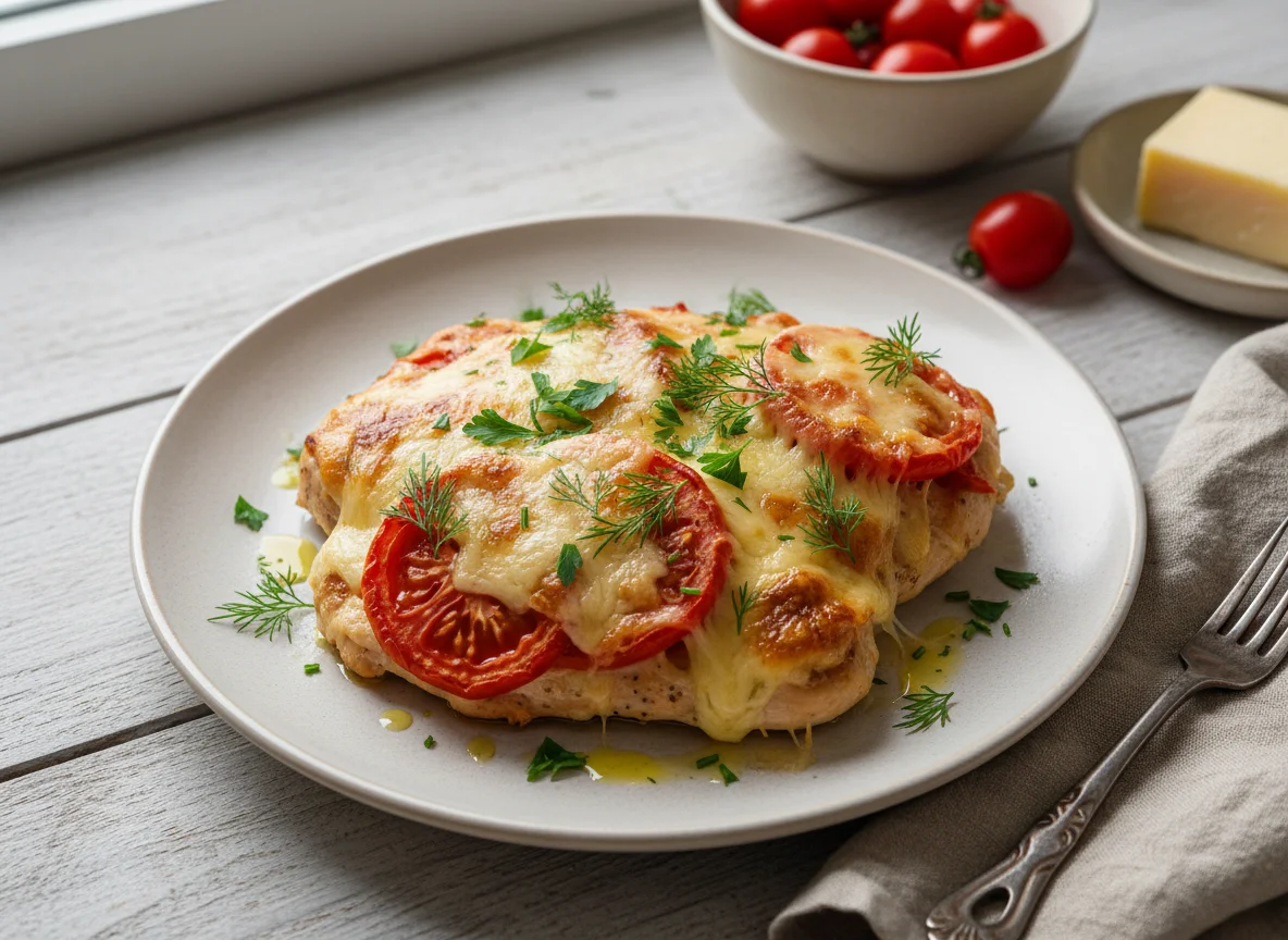 Куриное филе запеченное с помидорами и сыром photo