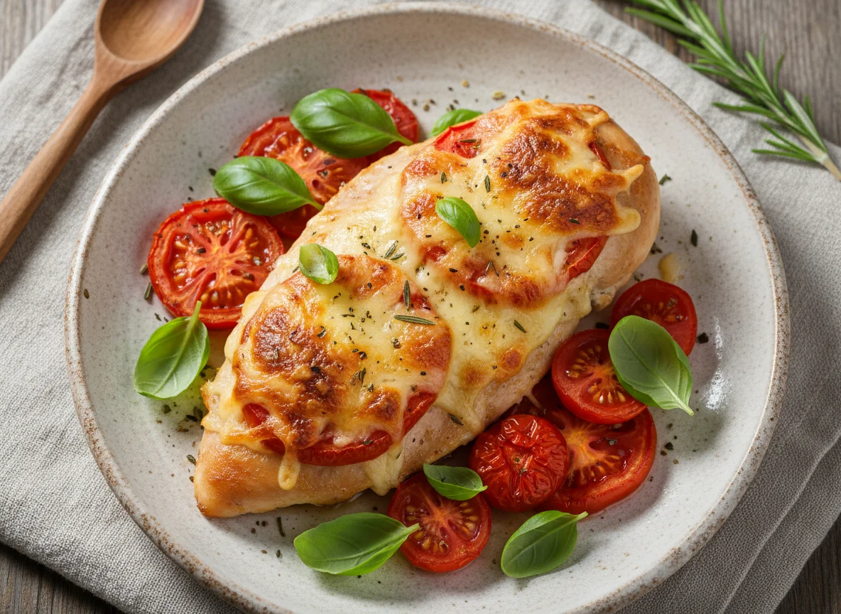 Куриное филе запеченное с сыром и помидорами photo