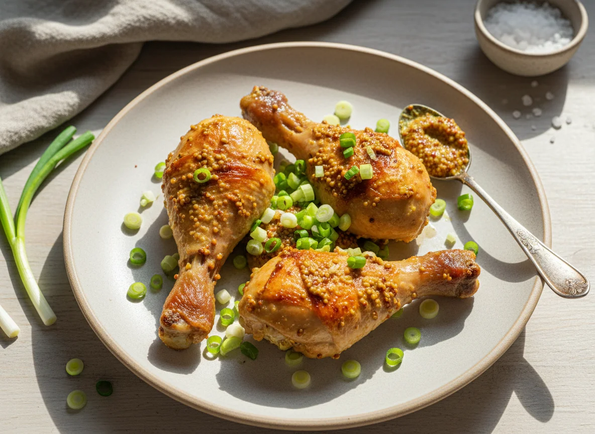 Куриные голени с горчицей и зеленым луком photo