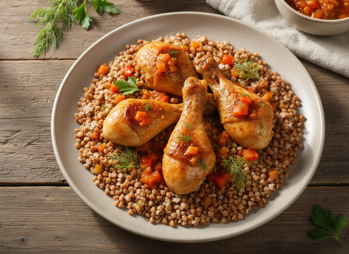 Куриные голени с гречневой кашей photo