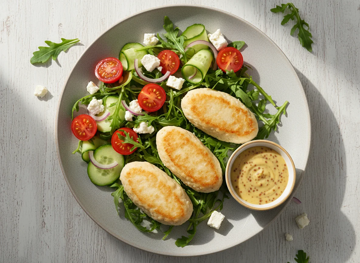 Куриные кнели с салатом и соусом photo