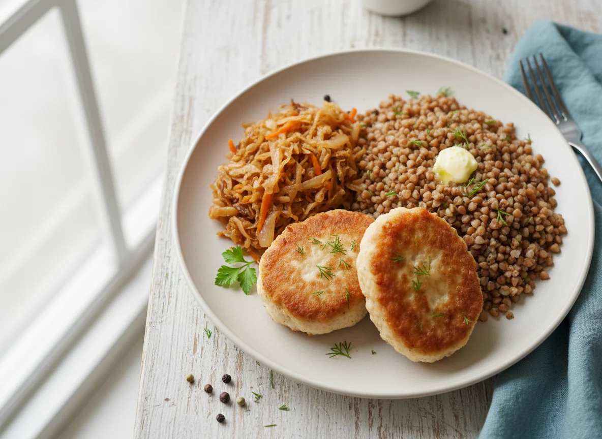 Куриные котлеты с гарниром photo