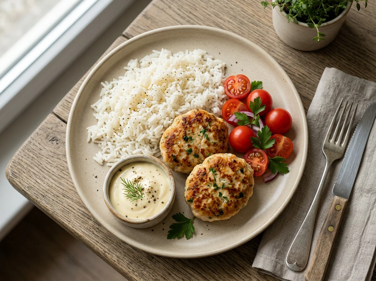 Куриные котлеты с рисом и помидорами черри photo