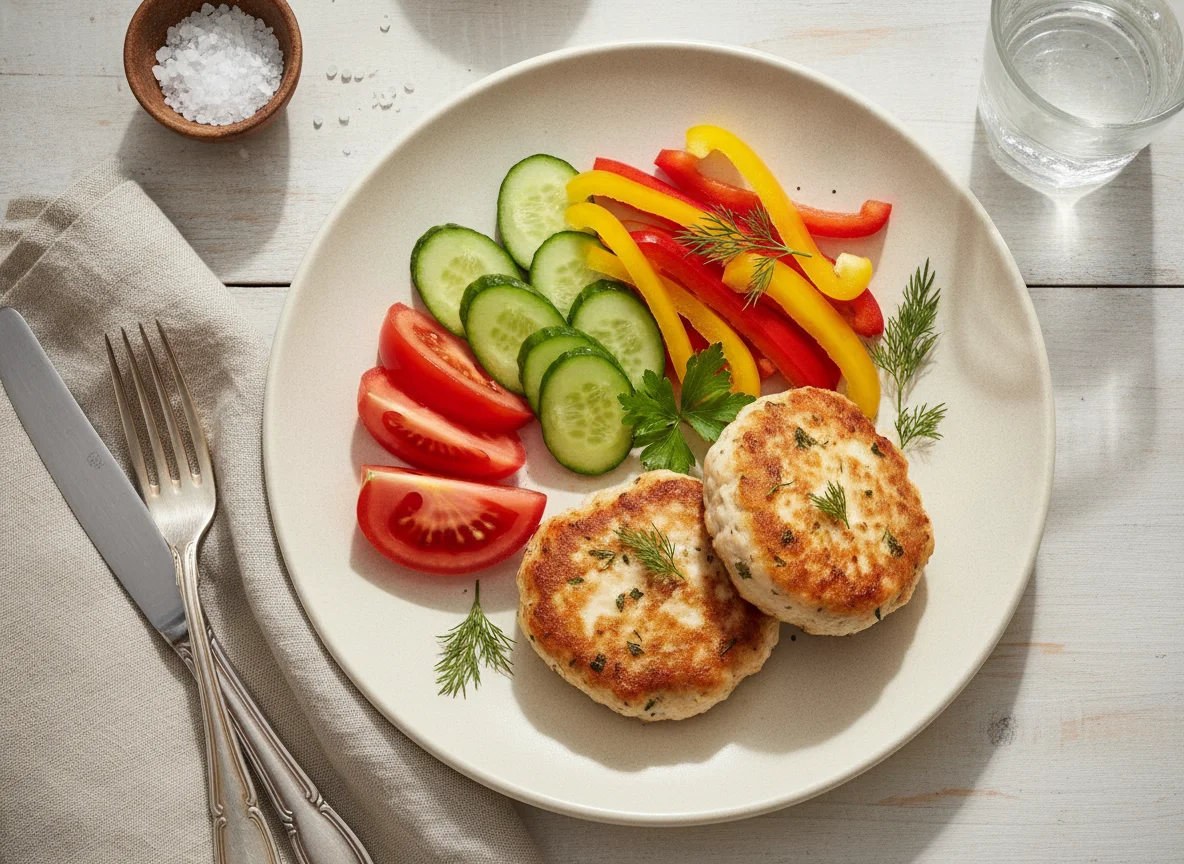 Куриные котлеты со свежими овощами photo