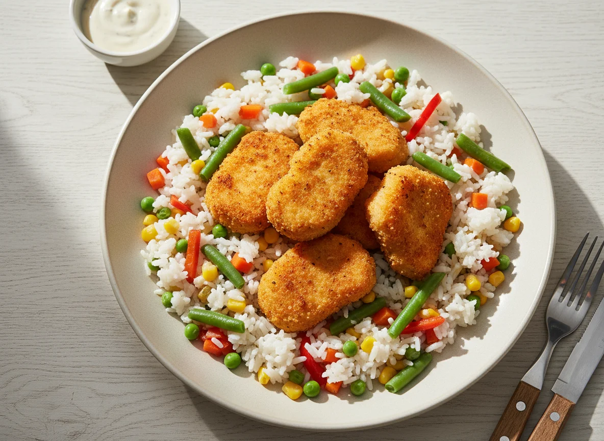 Куриные наггетсы с рисом и овощами photo