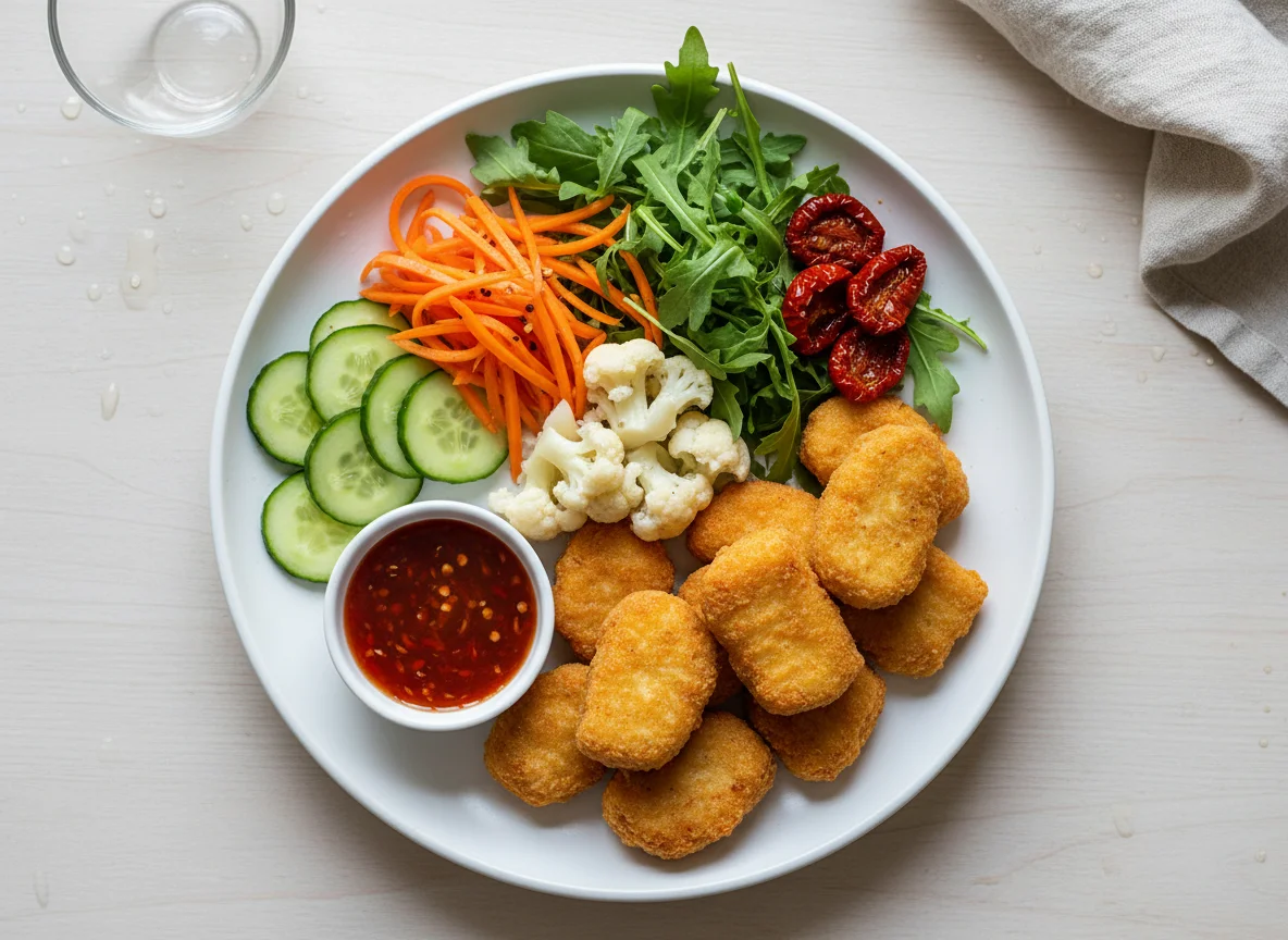 Куриные наггетсы с салатом и овощами photo