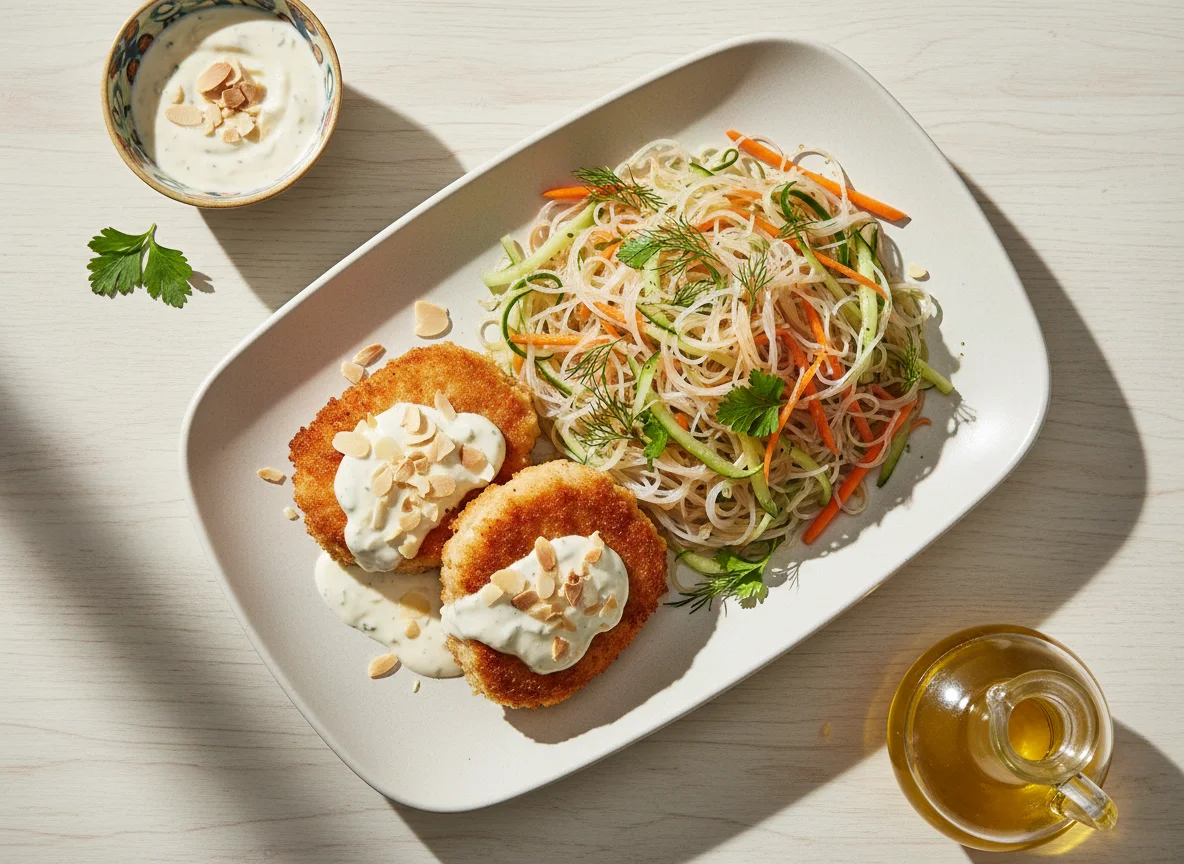 Куриные отбивные с лапшой фунчоза и овощами photo