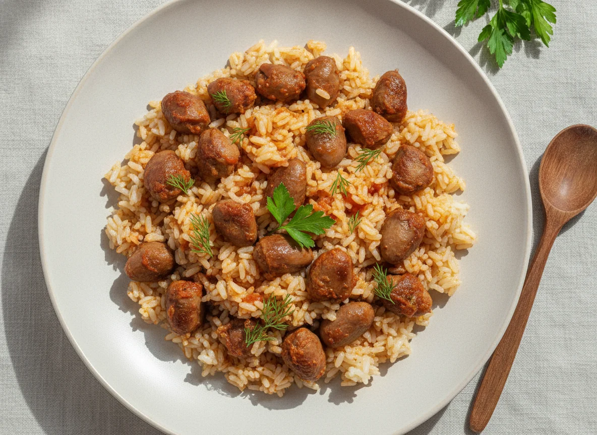 Куриные сердечки с рисом photo