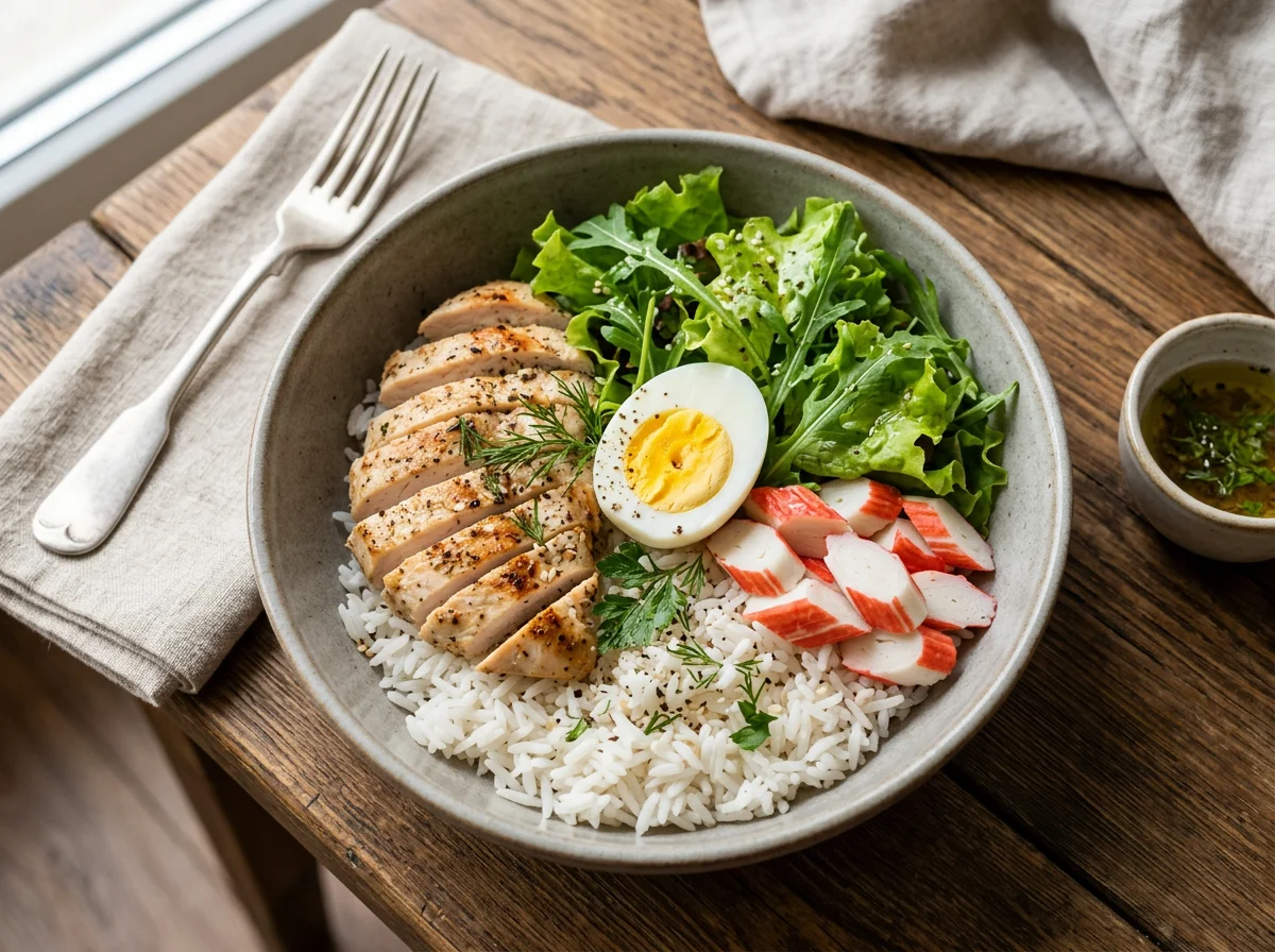 Куриный боул с рисом и яйцом photo