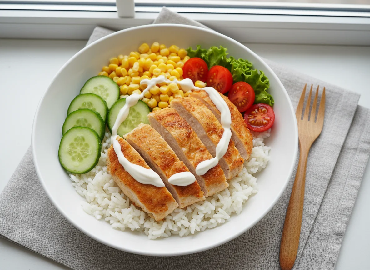 Куриный боул с рисом и овощами photo