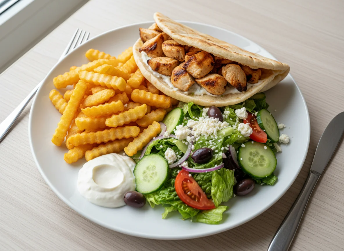 Куриный гирос с картофелем фри и салатом photo