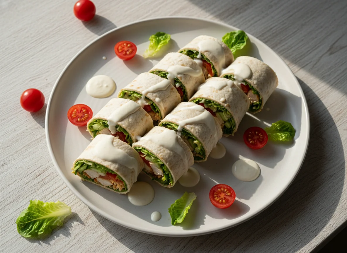 Куриный или мясной рулет с овощами и соусом photo