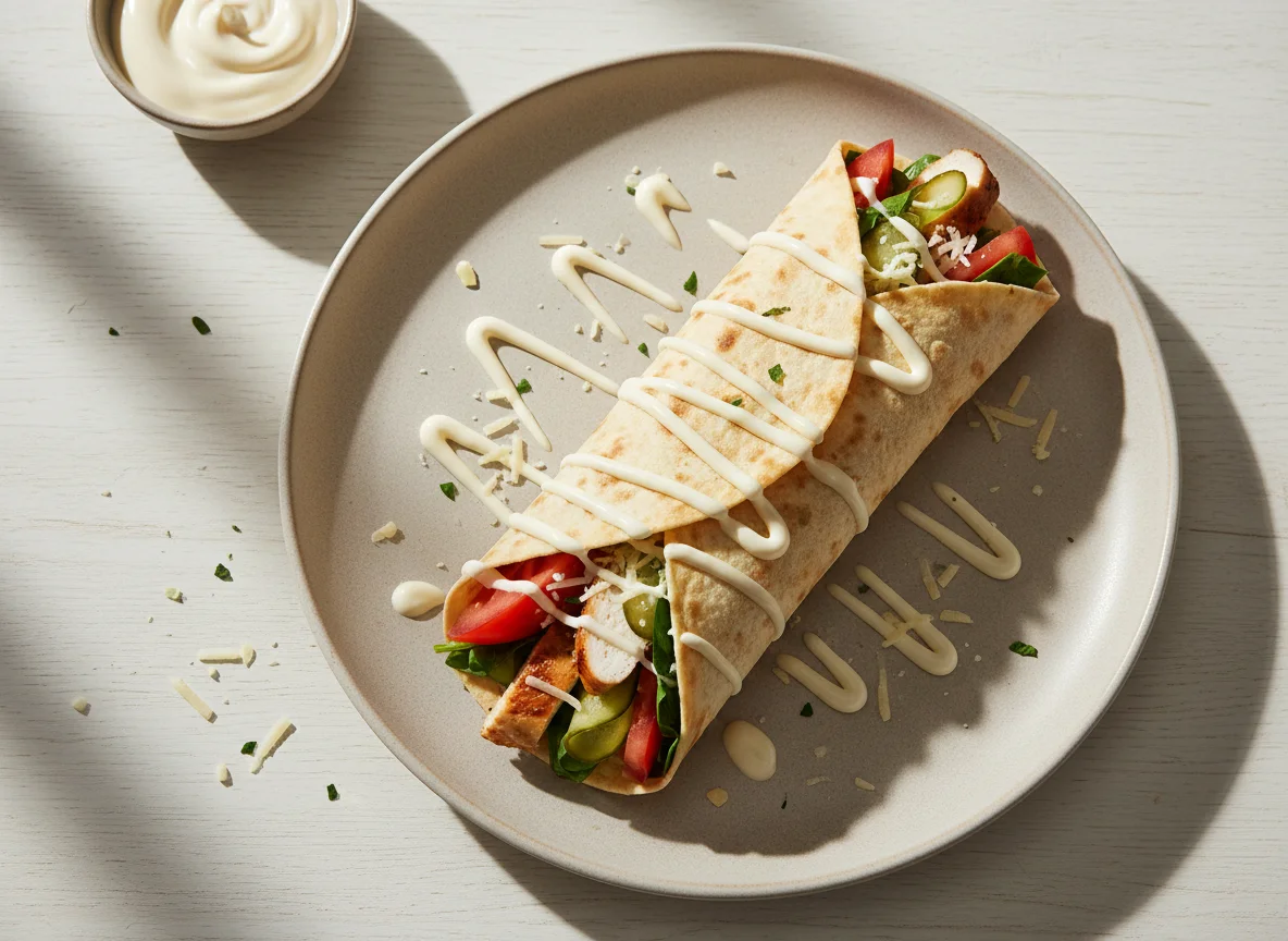 Куриный лаваш с овощами и соусом photo