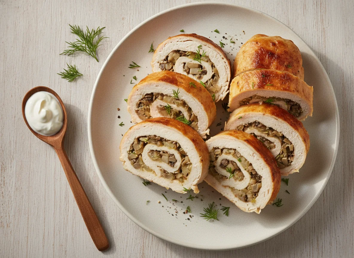 Куриный рулет с грибами photo