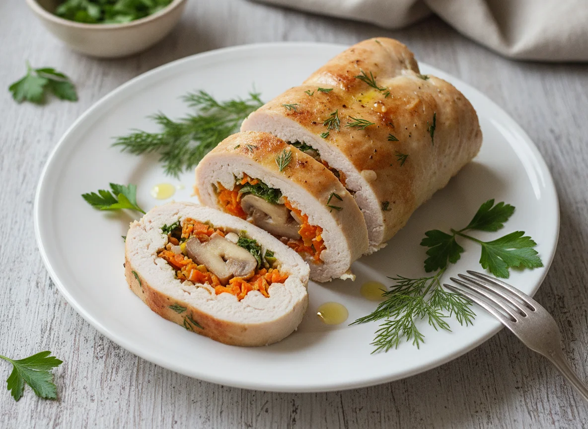 Куриный рулет с овощной начинкой photo