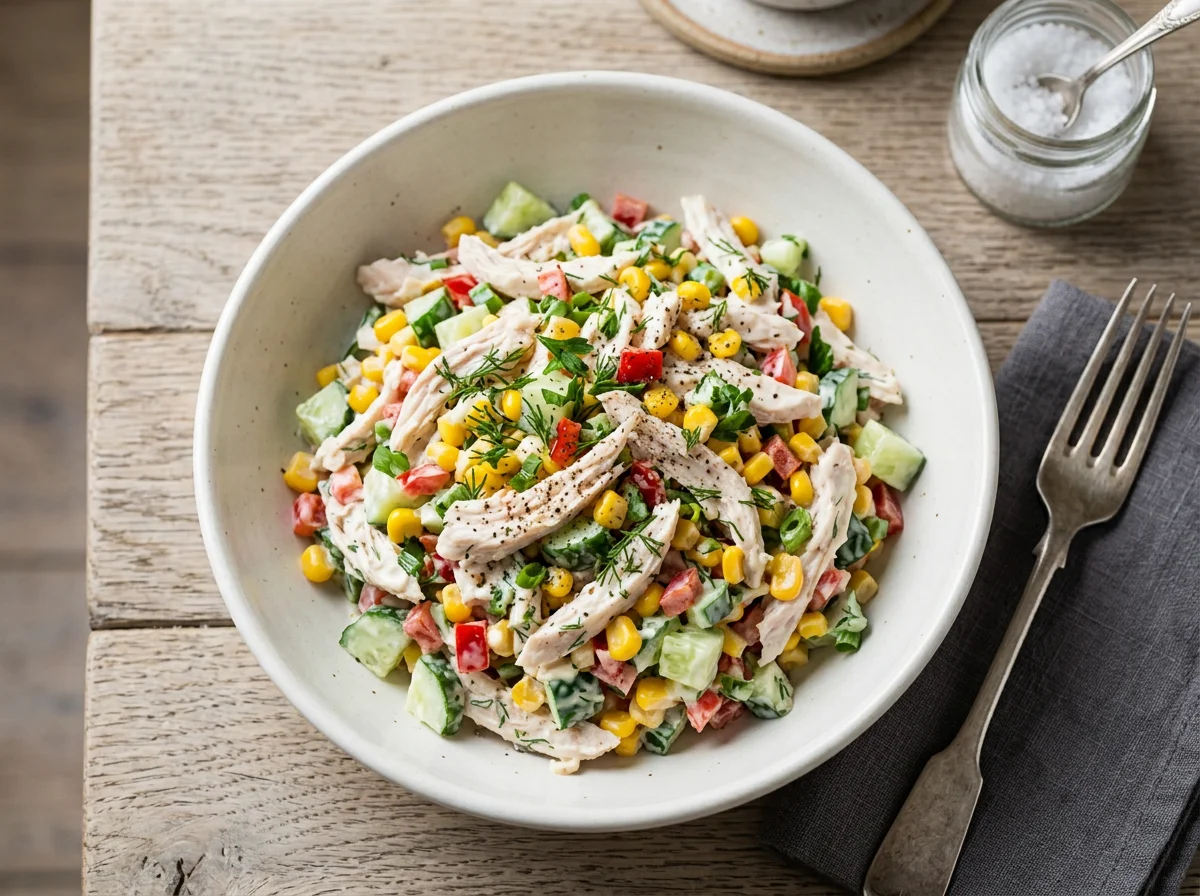 Куриный салат с овощами и майонезом photo