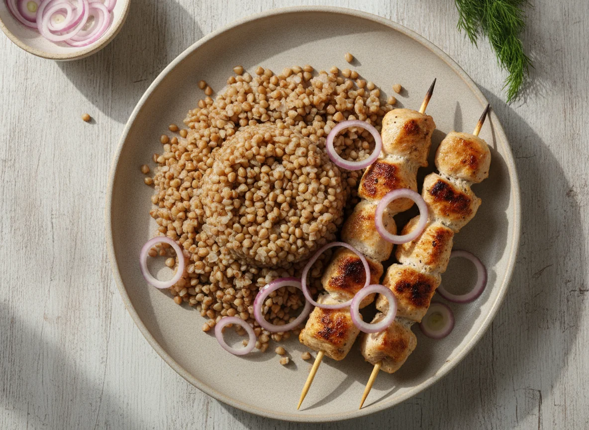 Куриный шашлык с гречкой photo