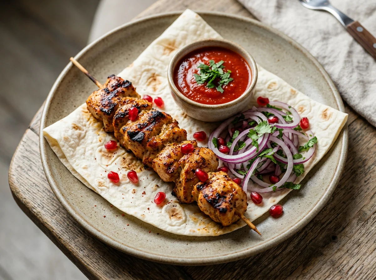 Куриный шашлык с лавашом и соусом photo