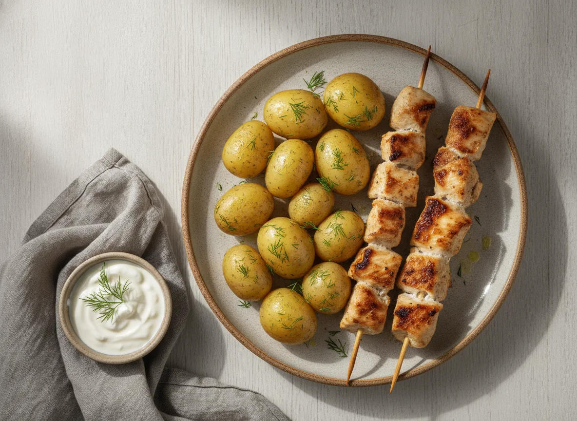 Куриный шашлык с отварным картофелем photo