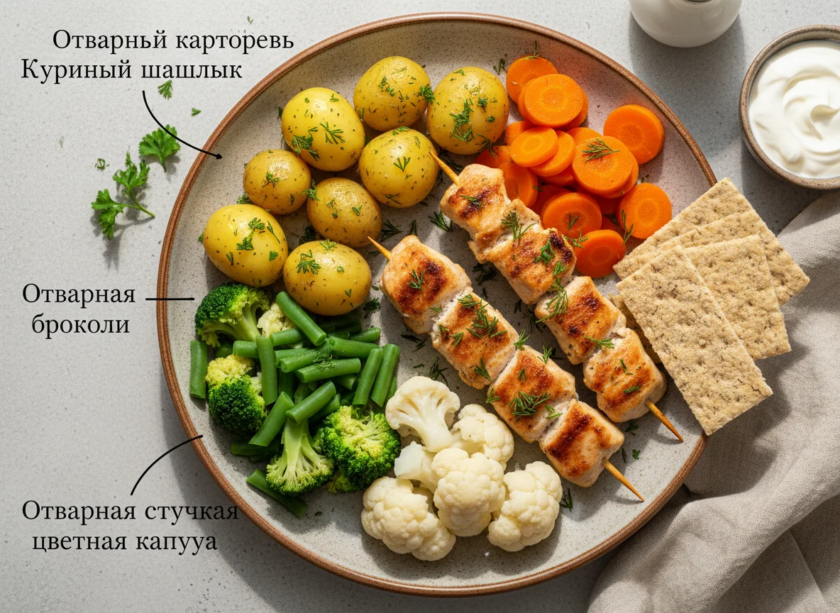 Куриный шашлык с овощами и картофелем photo