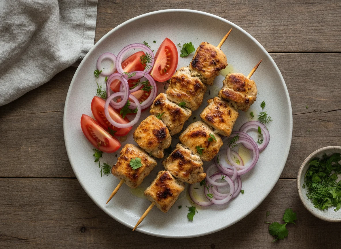 Куриный шашлык с овощным гарниром photo