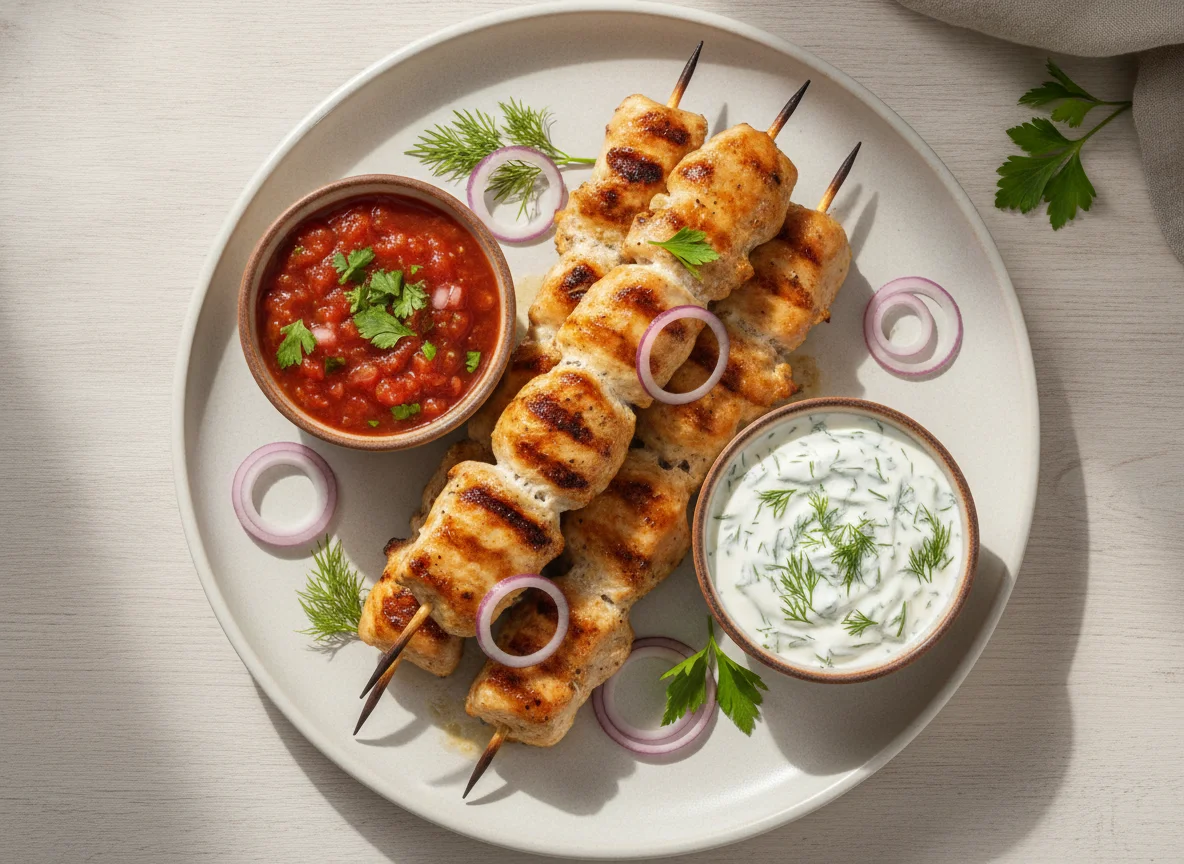 Куриный шашлык с соусами photo