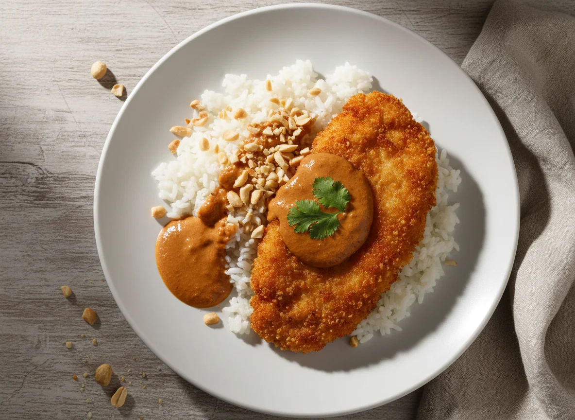 Куриный шницель с рисом и соусом хинди photo