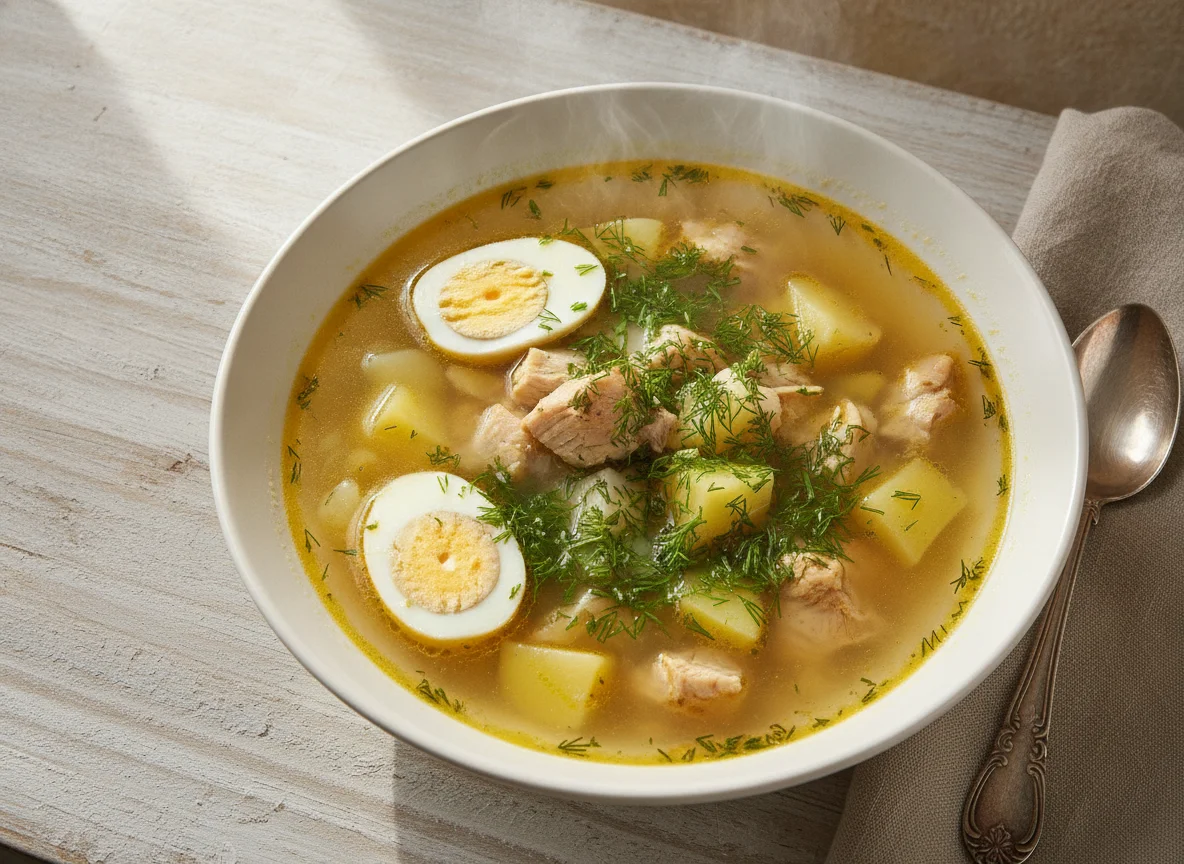Куриный суп с яйцом и укропом photo