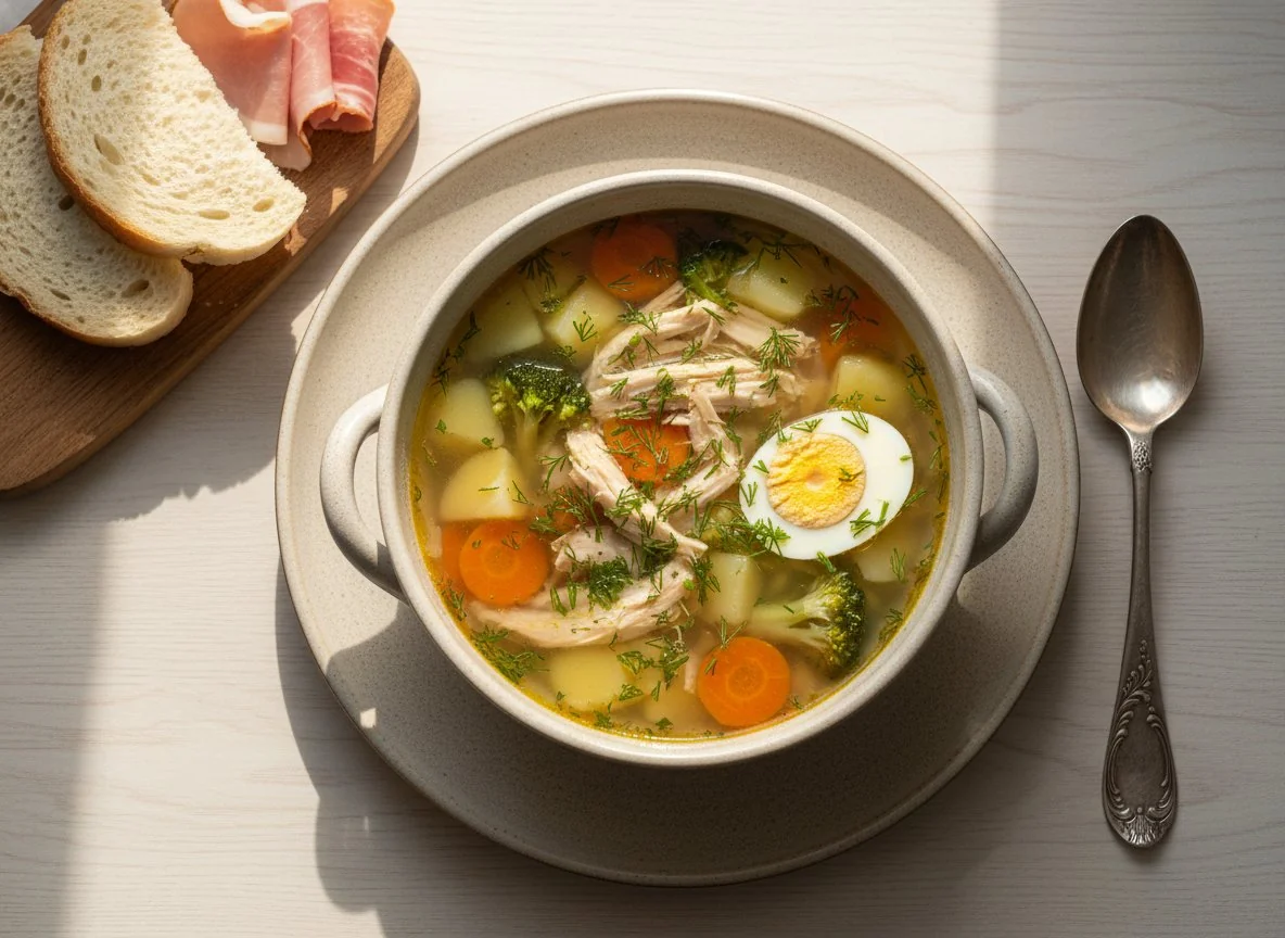 Куриный суп с брокколи и овощами photo