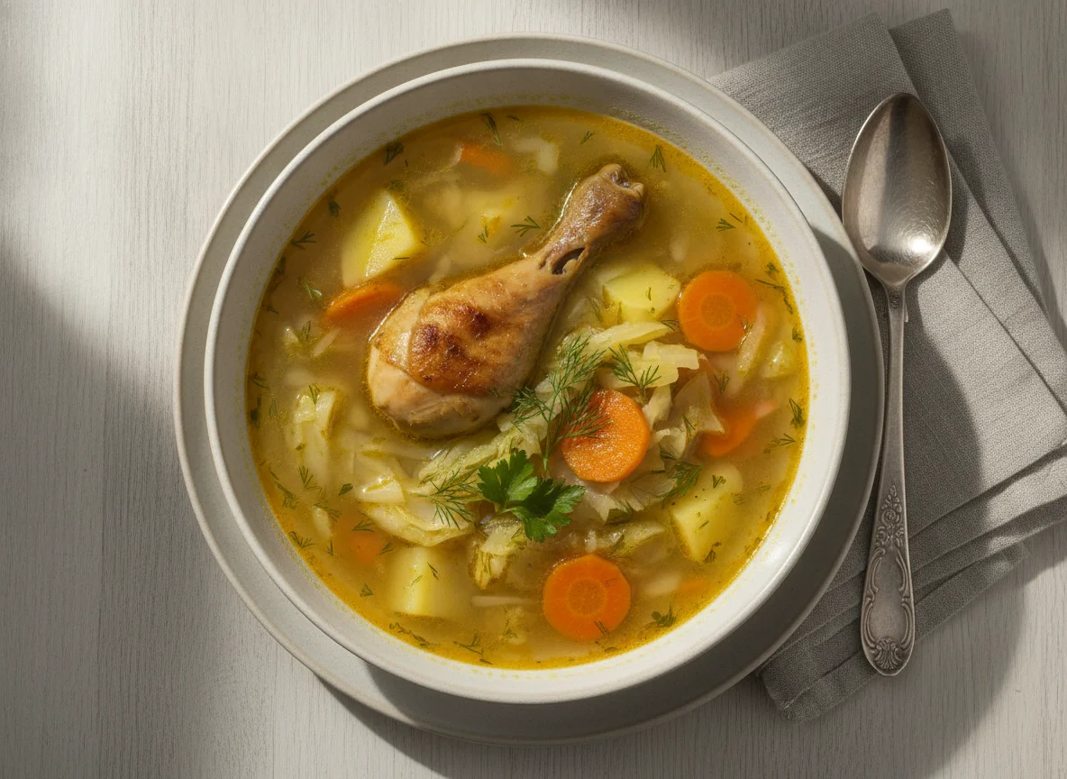 Куриный суп с капустой и овощами photo