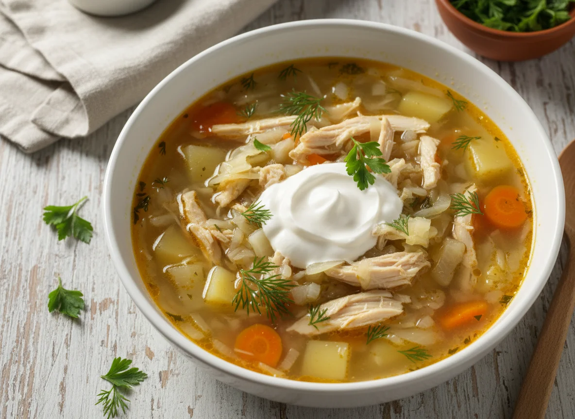 Куриный суп с капустой и сметаной photo