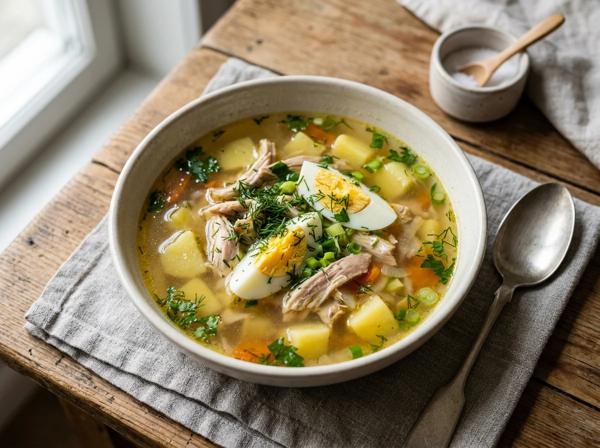 Куриный суп с картофелем и яйцом photo