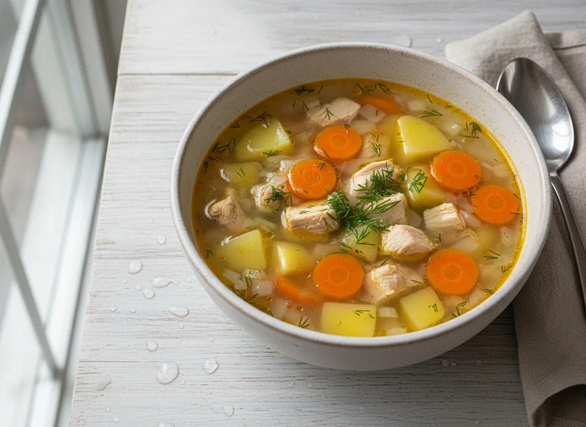 Куриный суп с картофелем и овощами photo