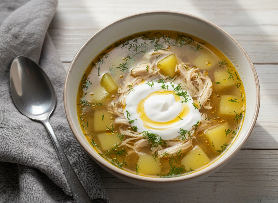 Куриный суп с картофелем и сметаной photo