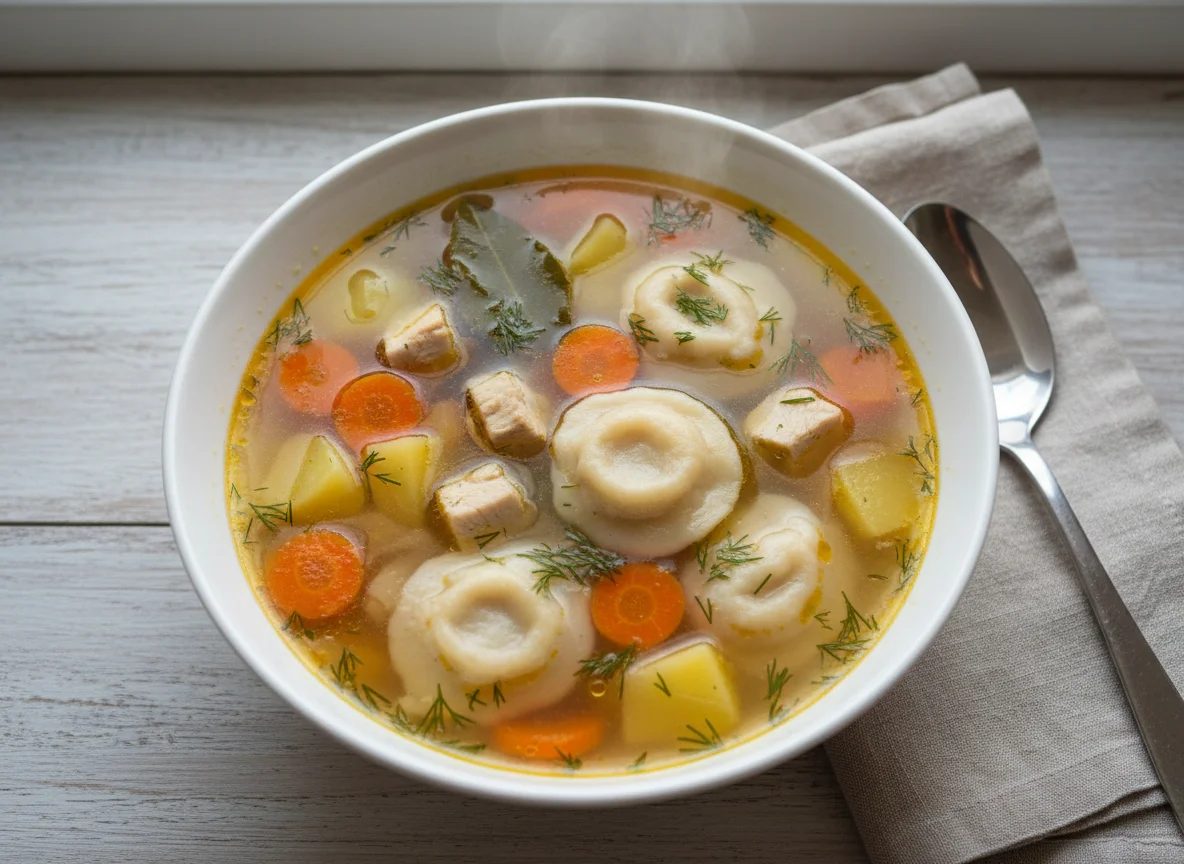 Куриный суп с клецками и картофелем photo