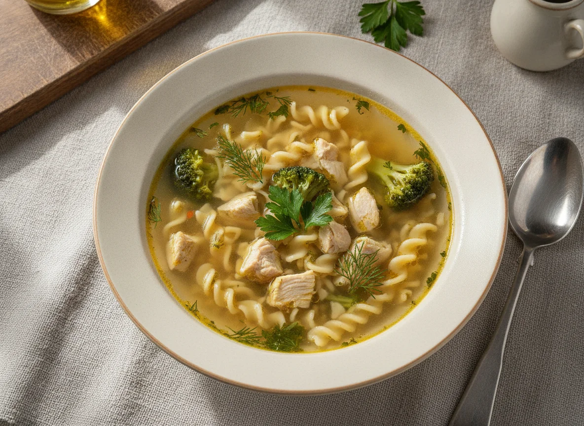 Куриный суп с лапшой и брокколи photo