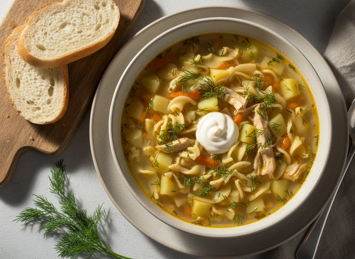 Куриный суп с лапшой и майонезом photo