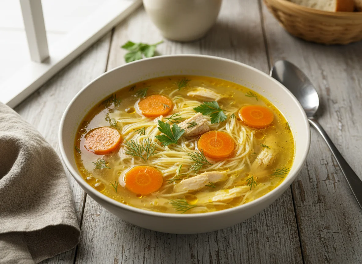 Куриный суп с лапшой и морковью photo