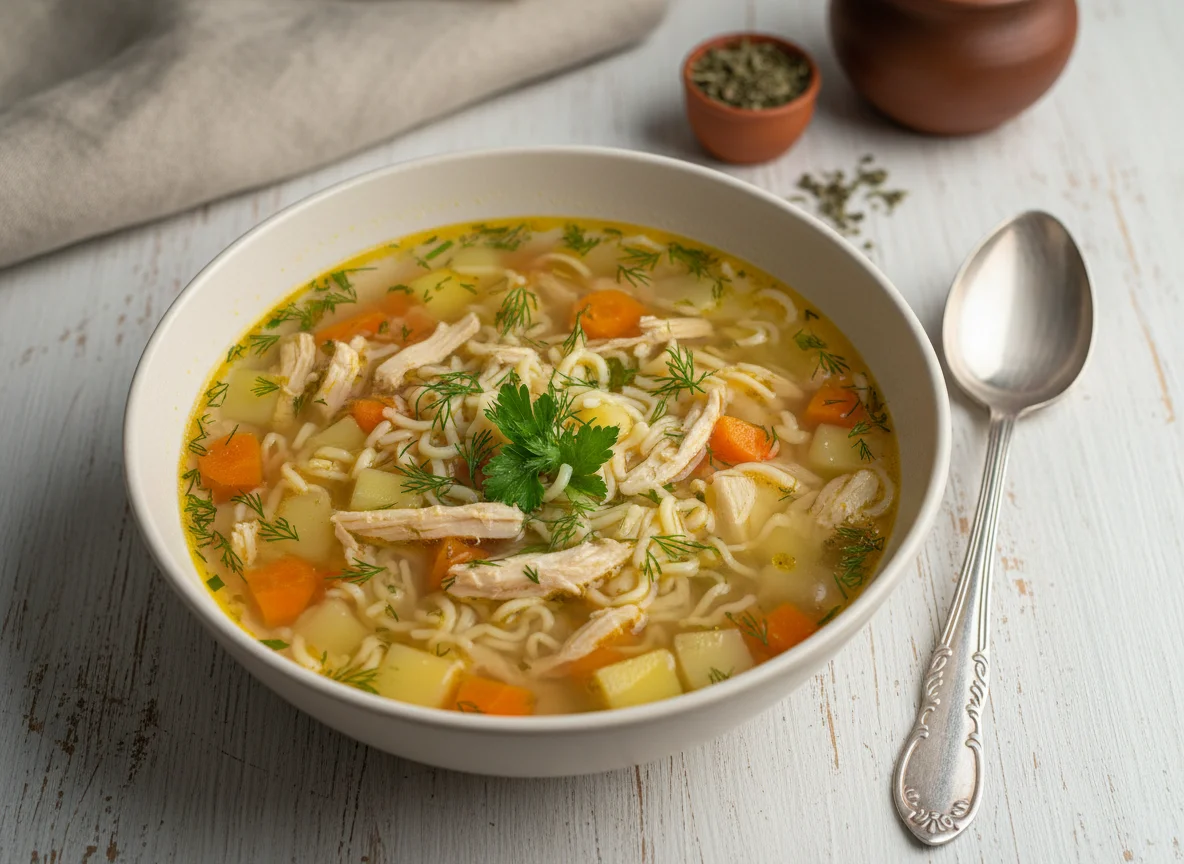 Куриный суп с лапшой и овощами photo